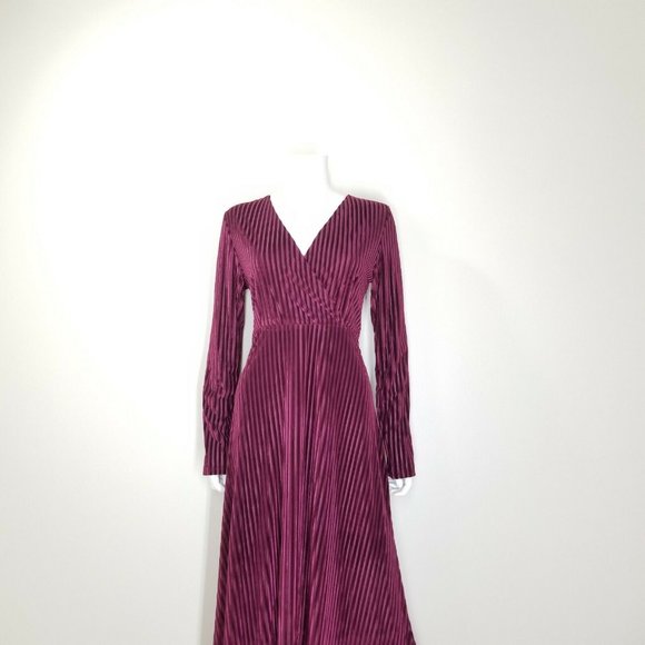 Velvet Burnout Striped Dress Plus Size Burgundy Empire Waist Maxi Cocktail Dress - Picture 11 of 12